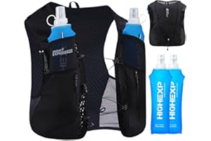 HIGH EXPERIENCE Running Vest Lightweight 4L Trail Hydration Backpack Pack with 2 17oz Soft Flask Jogging Marathon Cycling Hiking for Women Men