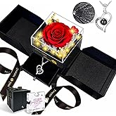 Megapuxin Preserved Real Rose-Eternal Flowers Rose Mothers Day for Mom Women Her Wife Girlfriend on Birthday Valentines with I Love You Necklace 100 Languages Romantic Gift