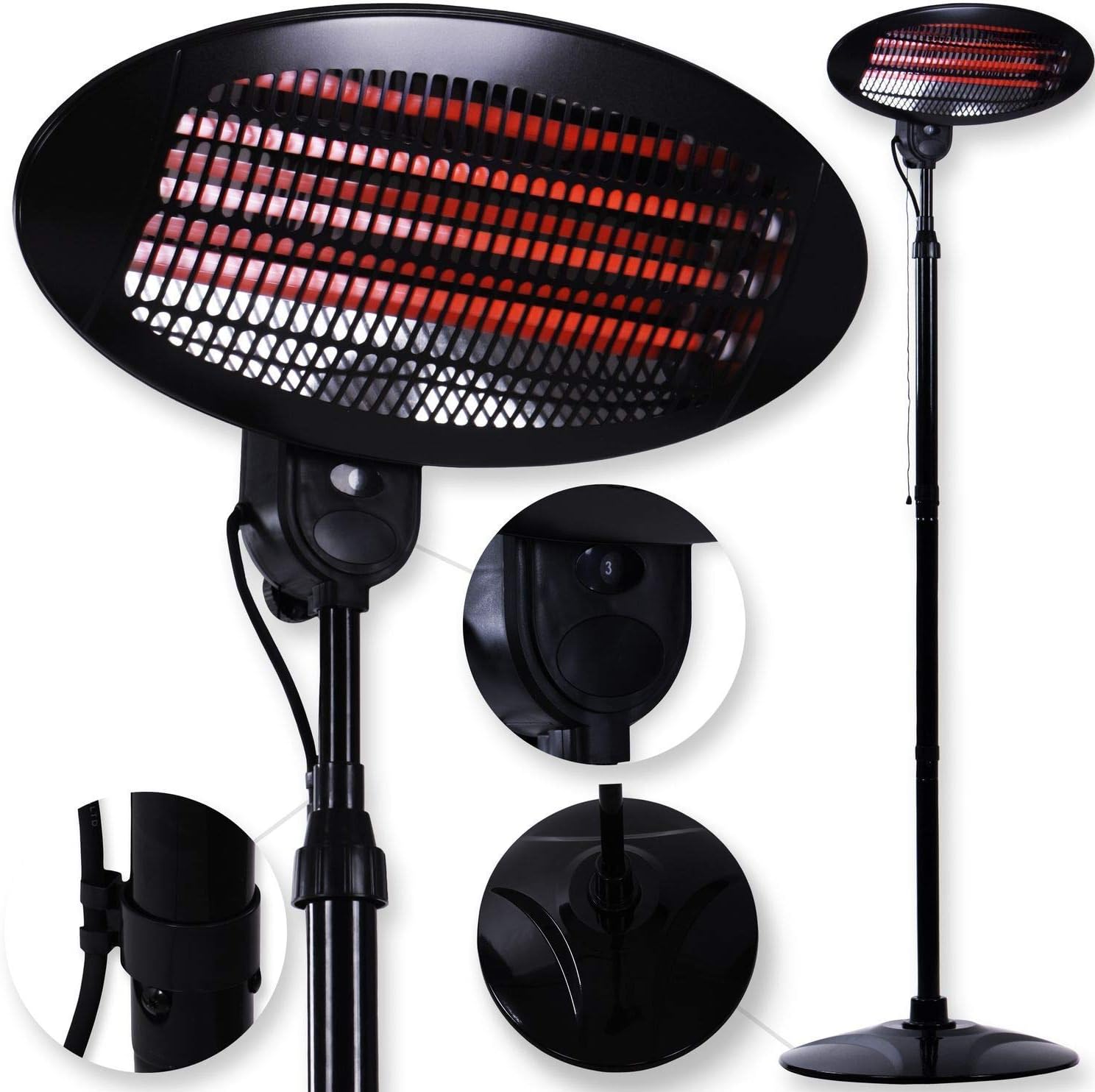 KESSER® Heizstrahler 2000 Watt ✓ Infrarot ✓ Standheizer ✓ Terrassenheizung ✓ Terassen ✓ Strahler ✓ Höhenverstellbar ✓ Quarzstrahler ✓ Innen - Außen ✓ Wickeltischheizstrahler