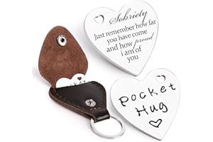 Qunrwe Pocket Hug Token,Long Distance Gifts Keepsake,Double Sided Inspirational Thinking of you Gift with Leather Keychain