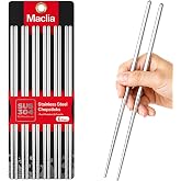 Maclia 6 Pairs 304 Stainless Steel Reusable Chopsticks, Silver | Non-Slip Tips, Dishwasher Safe &amp; Lightweight, For Sushi, Ramen, Noodles, Rice &amp; Asian Cuisine, Premium Gift Set, Food Grade