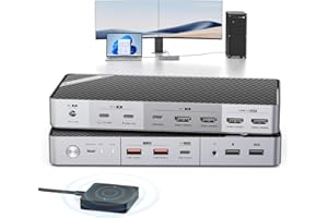 Minisopuru KVM Switch Dual Monitor Docking Station for Laptop & Desktop - with 4K@60Hz HDMI,15W Charge, EDID, 5 USB A USB-C, 