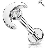 Melighting Titanium Cartilage Earring Internally Threaded 16G Moon Helix Piercing Jewelry Clear CZ Titanium G23 Flat Back Earring Labret Jewelry 8mm