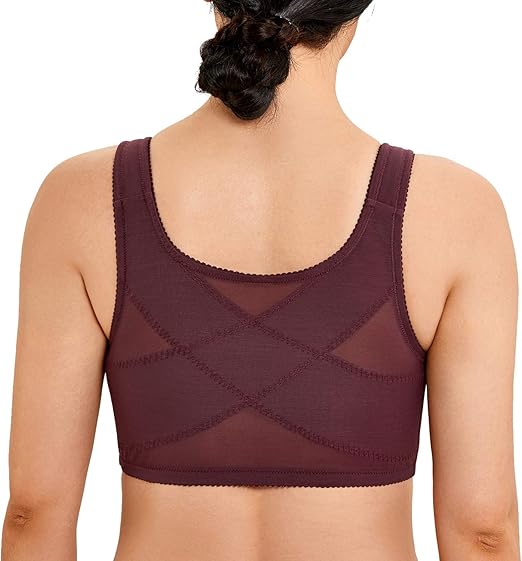 LAUDINE Women's Cotton Plus Size Front Closure Wireless Support Posture