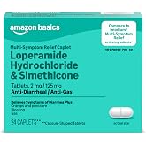 Amazon Basics Loperamide Hydrochloride 2 mg and Simethicone 125 mg Tablets, Multi-Symptom, Anti-Diarrhea Medicine, Gas Relief, 24 Count (Previously Amazon Basic Care)