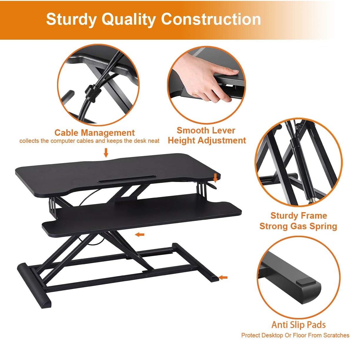 Standing Desk Converter with Height Adjustable – 32 inch Stand Up Desk, Sit Stand Tabletop Workstation Riser Fits Dual Monitors for Home and Office by HUVIBE : Office Products