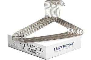 USTECH Heavy Duty Wire Hangers 12 Pack, Stainless Steel Metal Hangers for Clothes, Slim Non-Slip Metal Coat Hangers, Thin Space Saving Clothes Hangers, Durable Metal Hanger, Perfect for Closet Organization