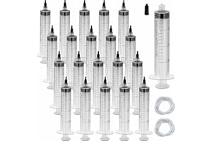 OMAWRF 20 Pack 30mL Plastic Syringe Sterile Individual Wrap(No Needle),Luer Lock Syringes with Cap Adapter Soft Tube, Measurement for Scientific Labs,Measuring Liquids,Pet Feeding,Oil or Glue Applicator(30ML, Plastic)