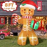 AerWo 8ft Christmas Inflatable Gingerbread Man, Christmas Blow Up Yard Decorations with Build-in LEDs, Inflatable Christmas Decorations Outdoor for The Yard, Lawn, Garden