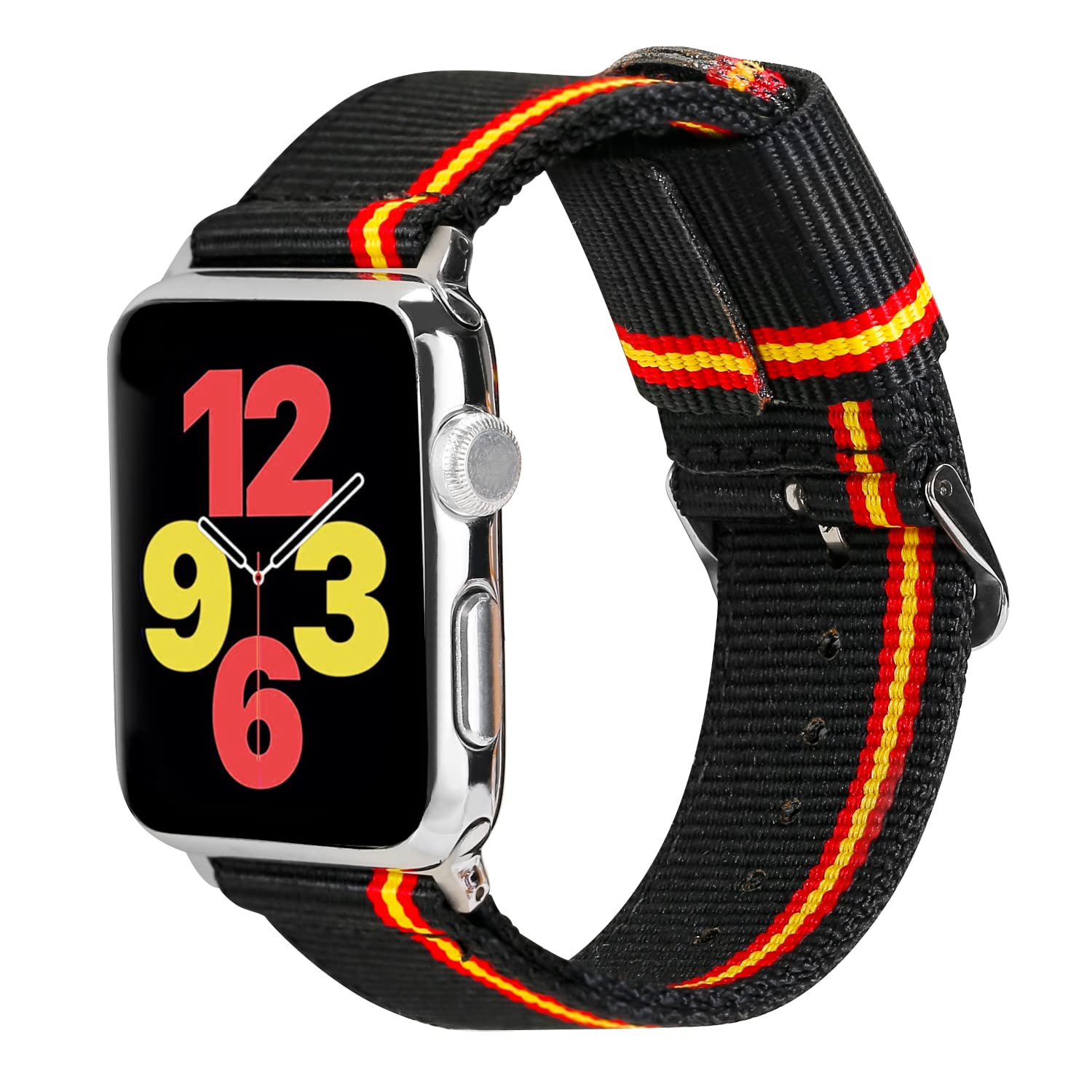 ESTUYOYA Spain Strap compatible with Apple Watch 49mm 46mm 45mm 44mm, (42mm-Serie 1-3), Spanish Flag Nylon Bracelet Sports for iWatch Series 10 9 8 7 6 5 4 3 2 1 SE Ultra 2 Lineblack - Silver
