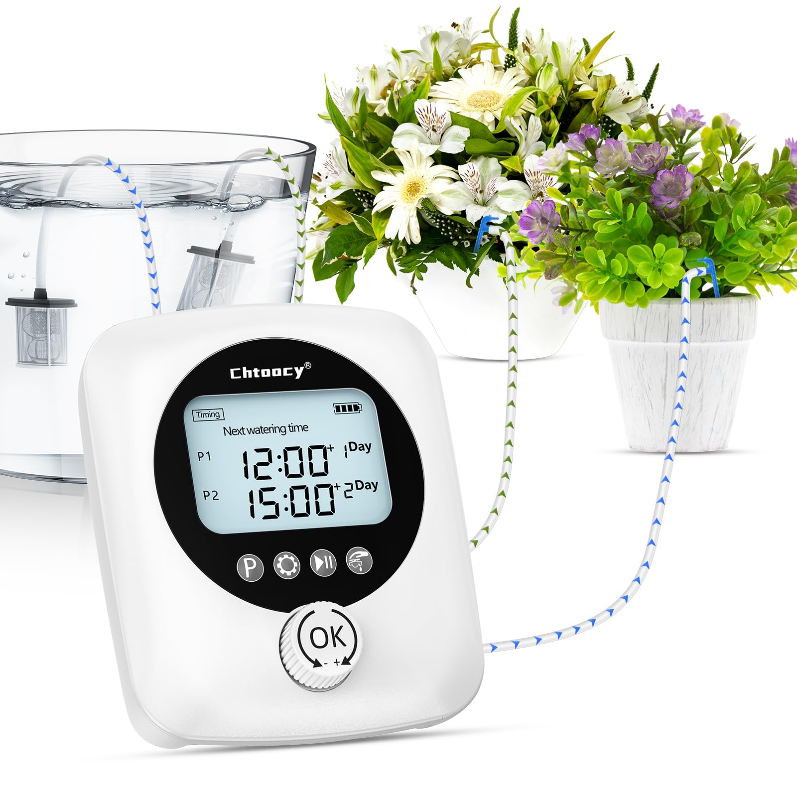 Photo 1 of 98FT Automatic Plant Waterer Indoor - Chtoocy Dual Pumps Independent Automatic Watering System for 30 Potted Plants, Drip Irrigation System Vacation Plant Watering Device with Programmable Water Timer