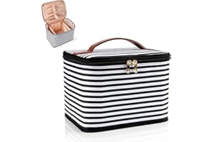 OCHEAL Makeup Bag,Large Travel Makeup Bag Organizer Cosmetic Bags for Women Washable Make Up Bag Makeup Organizer Case with Dividers - Black/White Stripes