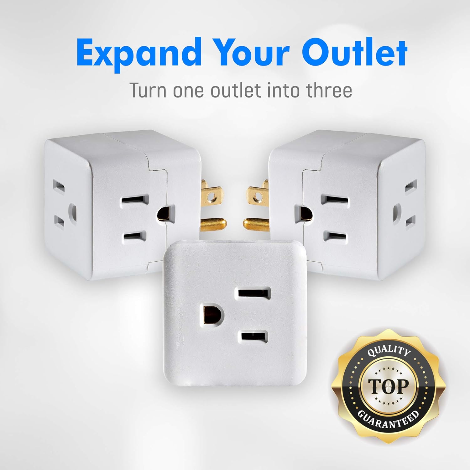 Maximm Current Wall Tap (4-Pack) Easy Access with 3 Prong Outlet Cube Plug Adapter Expanding It Into 3 AC Outlets, Perfect for Travel, ETL Listed White - - 