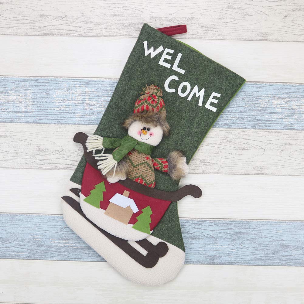 Christmas Stocking Set of 3, Xmas Sock Sack Gift Bag for Tree Decoration Christmas Ornament Candy Pouch Bag Theme Santa, Snowman, Reindeer