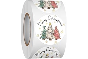 Heyfibro 500 Pcs 1.5 Inch Merry Christmas Stickers Roll for Gift Packing, Cards, Envelopes, Party Supplies (Christmas Tree 3)