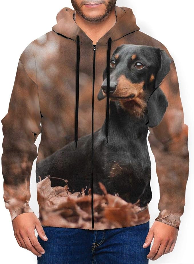 Graphic I Love My Dachshund Wiener Dog Mens Hooded Sweatshirts Zipper