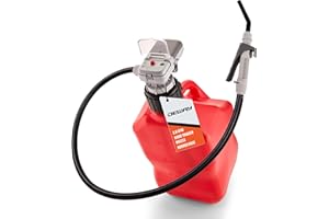 Deway Automatic Fuel Transfer Pump w/Hand Nozzle, AA Battery Powered, Advanced Adapters For All Size Gas & VP Racing Cans, Extra Long 59" Rubber Hose, Portable Liquid Pump for Gasoline, Diesel Fuel