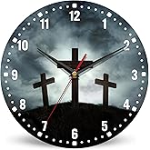 SPUNKER Clock for Bedroom,Three Crosses Wall Clocks,Sunlight Battery Operated Wall Clock Silent Non-Ticking Decorative for Home Kitchen Bathroom Living Room Bedroom Office 10 Inch