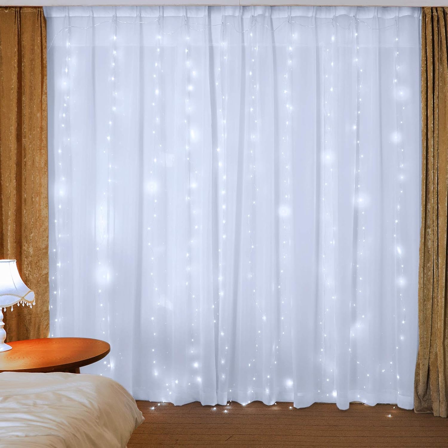 300LED 9.8 x 9.8 ft LED Window Curtain String Lights for Bedroom,Hanging Lights Decor Fairy String Lights,Wall Decor Lights for Girls,Party Birthday Christmas Decorations Lights White-Color