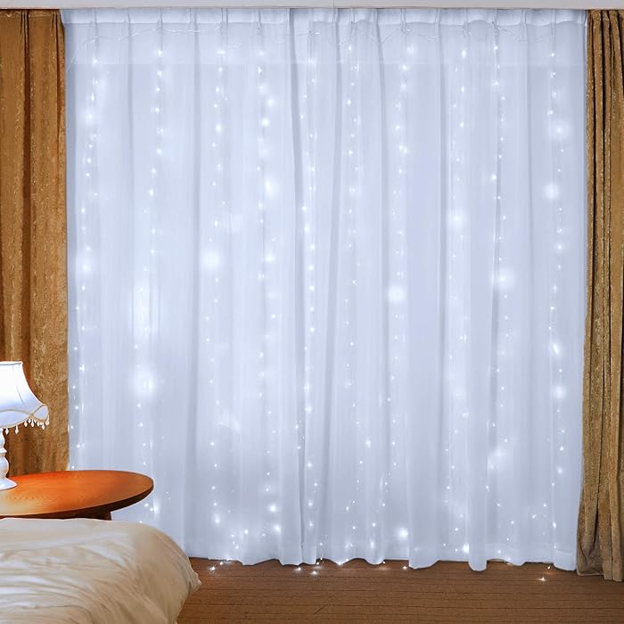 300LED 9.8 x 9.8 ft LED Window Curtain String Lights for Bedroom,Hanging Lights Decor Fairy String Lights,Wall Decor Lights for Girls,Party Birthday Christmas Decorations Lights White-Color