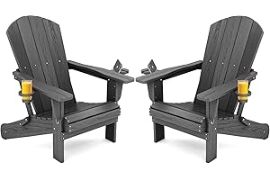 SERWALL Foldable Adirondack Chair Set of 2, HDPE Adirondack Chair with Wood-Texture-Gray