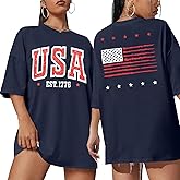 USA Shirt Women Oversize American Flag Shirts Patriotic T-Shirt America 250th Birthday Short Sleeve Tops