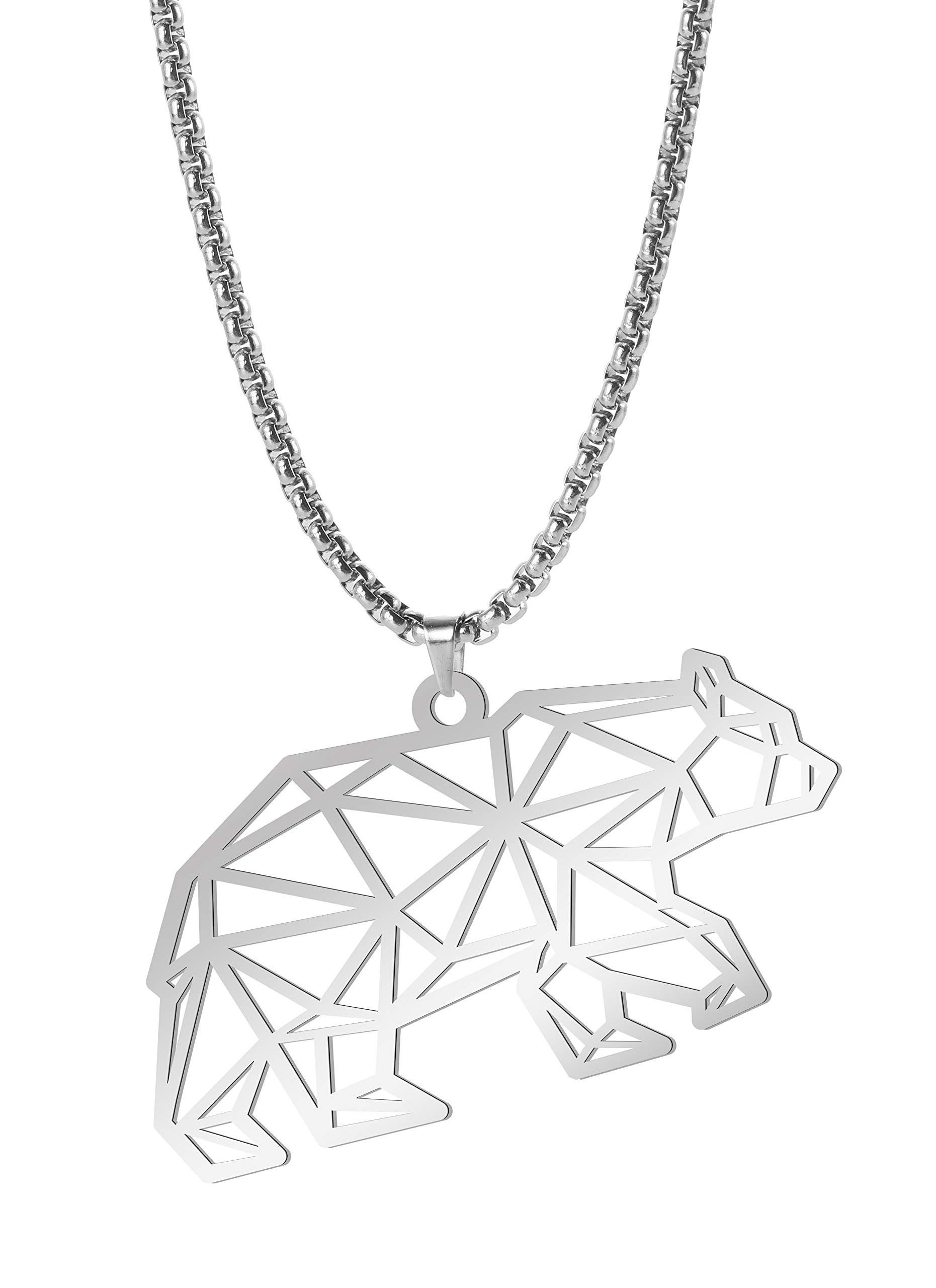cooltime Animal Lover Stainless-Steel Geometric Polar Bear Pendant Necklace, 23'' Box Chain