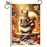 Welcome Garden Flag 12x18inch The Nut Squirrel Fall Autumn Garden Flags Yard Porch House Flag Double-Side For Home Outdoor Garden Decorations Banner
