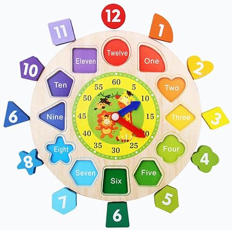 Amazon Hisoul 知育玩具 デジタル幾何学時計 木製ブロック 手作り Diy おもちゃ 子供 教育玩具 組み立てブロック 子供や友人へのギフトに最適 クリア d おもちゃ おもちゃ