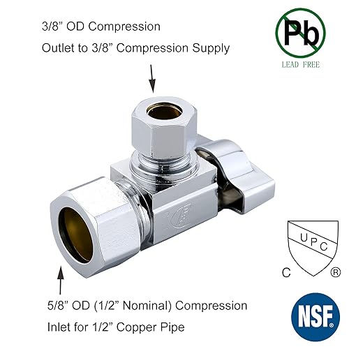 GUOFIS Angle Stop Valve,1/2" FIP Iron Pipe X 3/8" Compression Chrome Angle Shut-off Valve With 1 - View #9