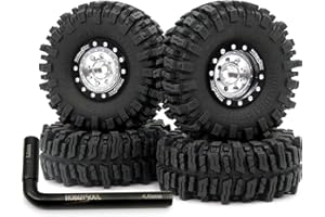 HOBBYSOUL RC 64mm 1.0 Mud Slingers Tires Tyres & Metal 1.0 beadlock Wheels Adjustable Offset Rims, 1/18 1/24 Tires Wheels for RC Rock Crawler 1/18 TRX4M 1/24 SCX24 FCX24