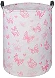 DUYIY Round Pink Butterfly Laundry Basket for Girls