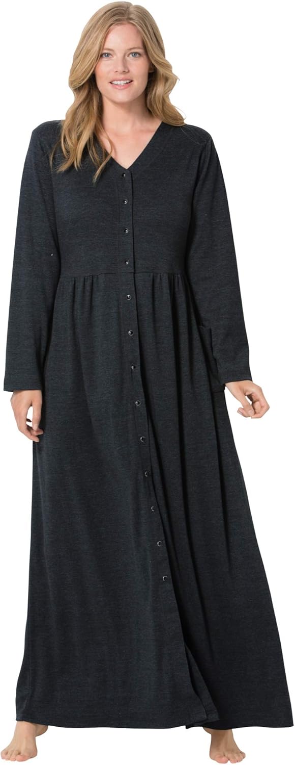 Only Necessities Women's Plus Size Long SnapFront Knit Lounger House