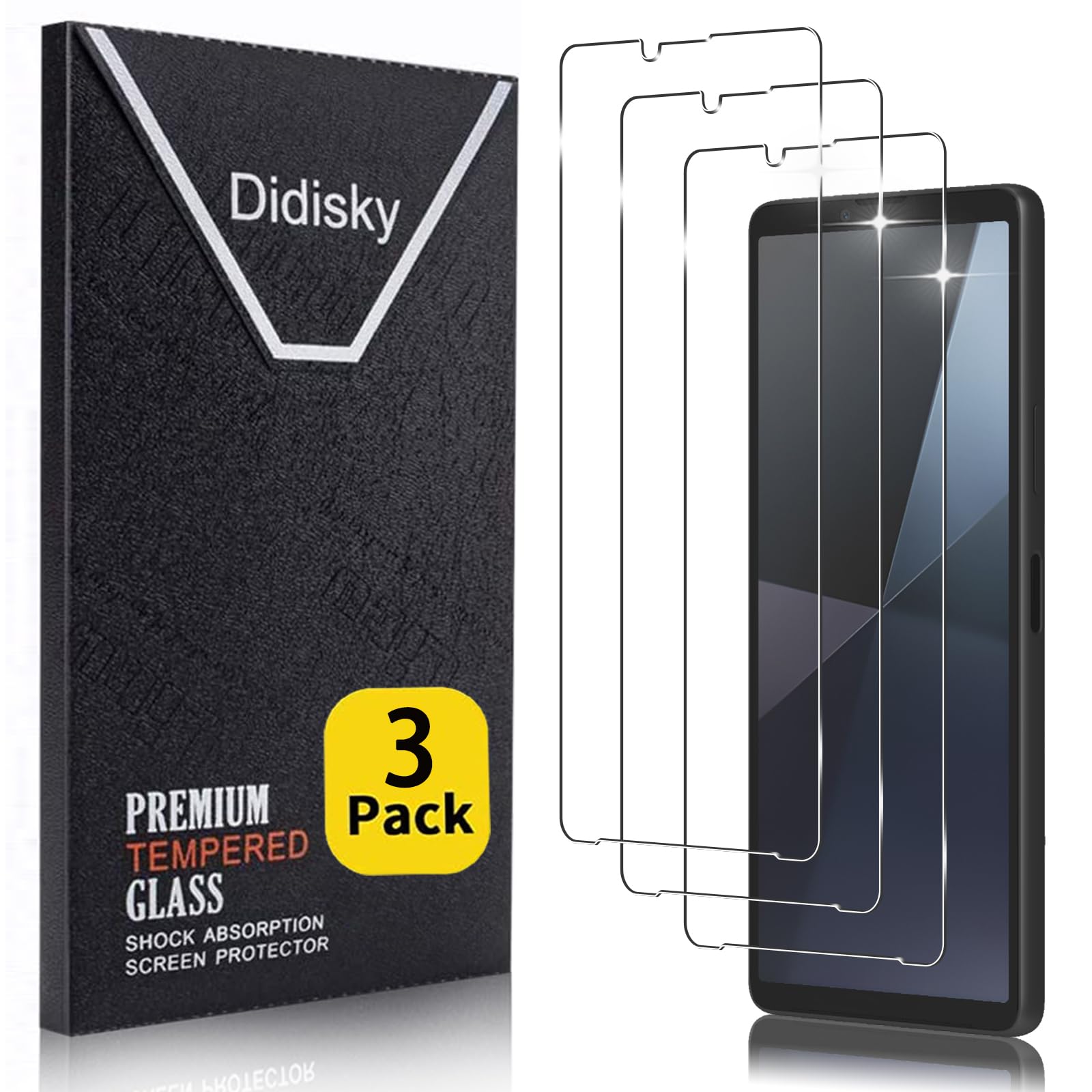 Didisky 3 Pack Tempered Glass Screen Protector for Sony Xperia 10 VI, Scratch-Resistant, 9H Hardness, No Bubbles, High Definition Screen Protector, Easy to Use