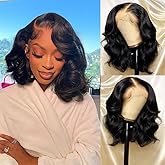 YINGRUN Bob Wig Human Hair 13x4 Frontal Lace Wig 14 Inch Body Wave 180% Density HD Transparent Lace Front Wigs Human Hair Wigs for Black Women Pre Plucked Natural Black