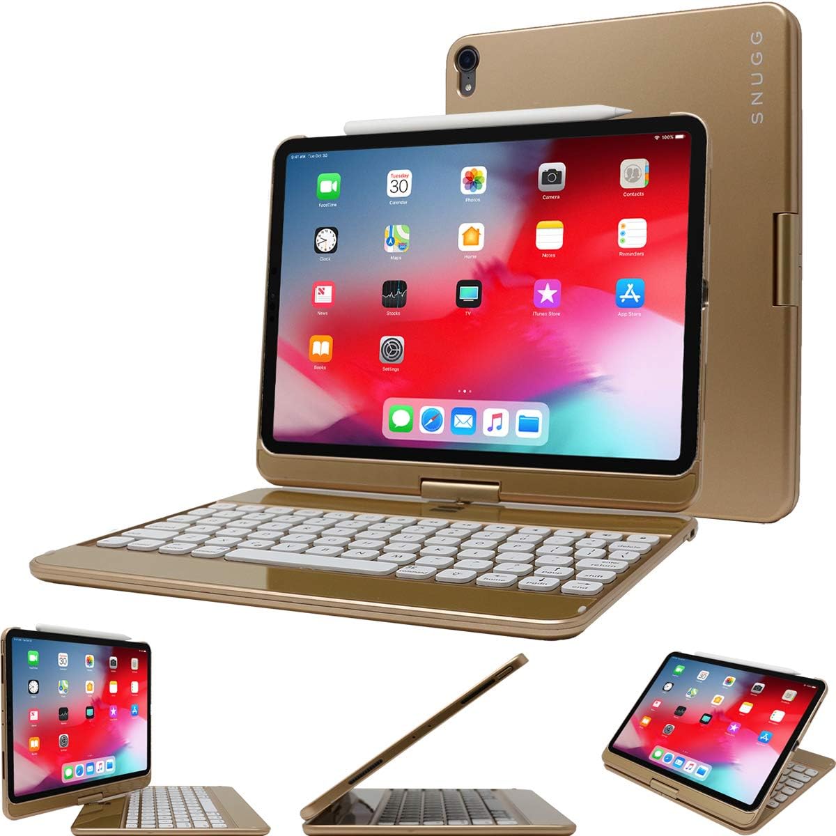iPad Pro 11 2018 Keyboard, Snugg [Gold] Wireless Backlit Bluetooth Keyboard Case Cover 360° degree Rotatable Keyboard for Apple iPad Pro 11 2018
