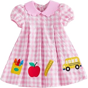 Motlapol Toddler Girl Back to School Outfit Apple Pencil Embroidery Dress | Cute Back to School Dress with Apple Pencil Embro