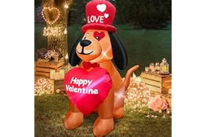 TURNMEON 4 Ft Valentine's Day Inflatables Outdoor Decoration Blow Up Dog Holds Happy Valentine Heart LED Lighted Valentines Decorations Yard Lawn Garden Indoor Home Party Wedding Valentines Decor Gift