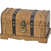 Vintage Wooden Treasure Chest Decorative Box with Lock - 12", Brown | Vintage Decorative Trunk With Locking Storage, Brown Finish, And Charming Design For Keepsakes, Jewelry, And Home Decor