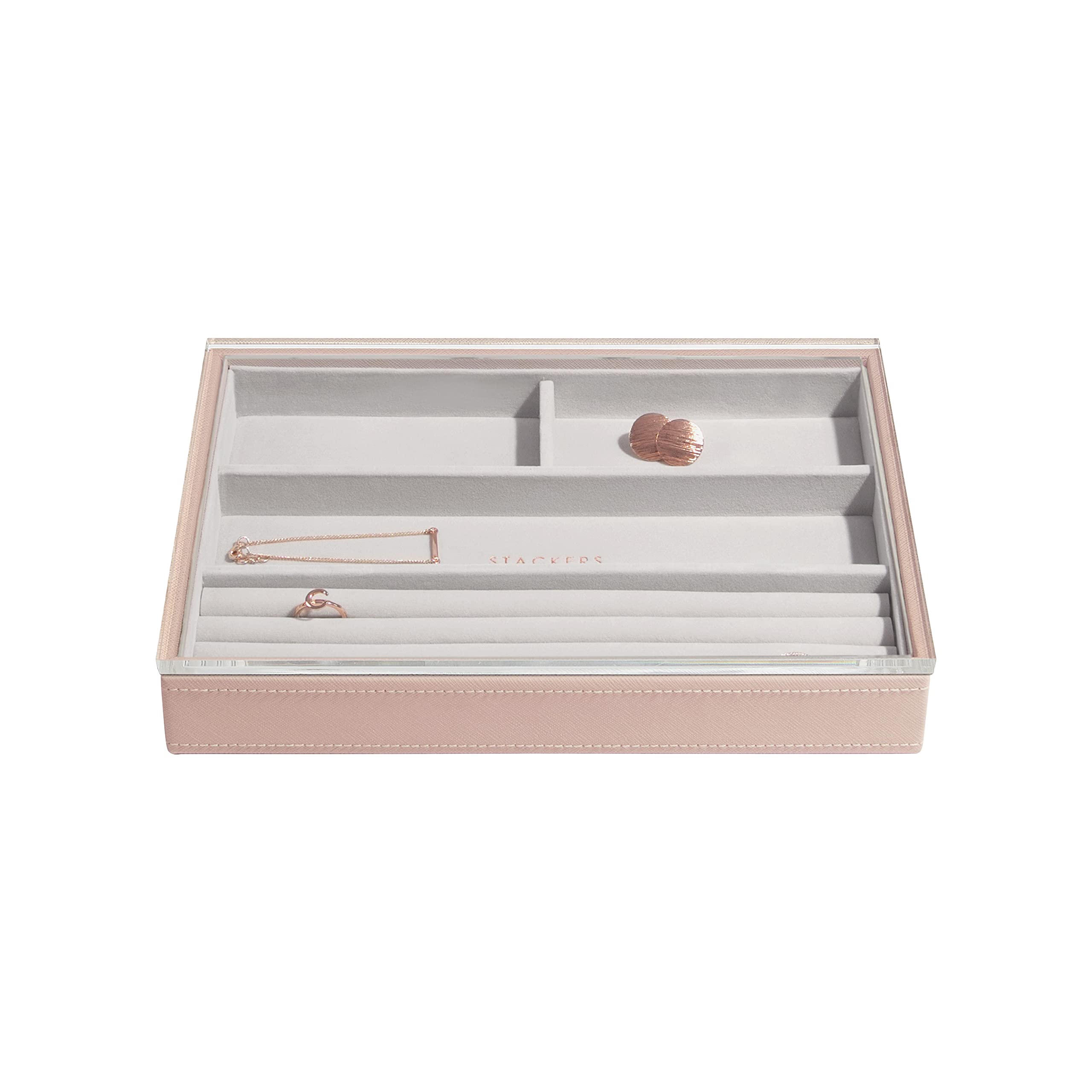 Stackers Blush Pink Classic Medium Jewellery Box Ring/Bracelet Layer with Acrylic Lid