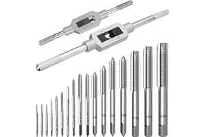 OFNMY Metric Tap Set 19Pcs, Tap and Die Set, Hand Screw Thread Taps Set, Mini Metric Plug Tap Screw Tap Drill Tap Drill Set Tapping tool M1-M3.5 M4 M5 M6 M8 M10 M12 with 2 Adjustable Tap Wrench Tool