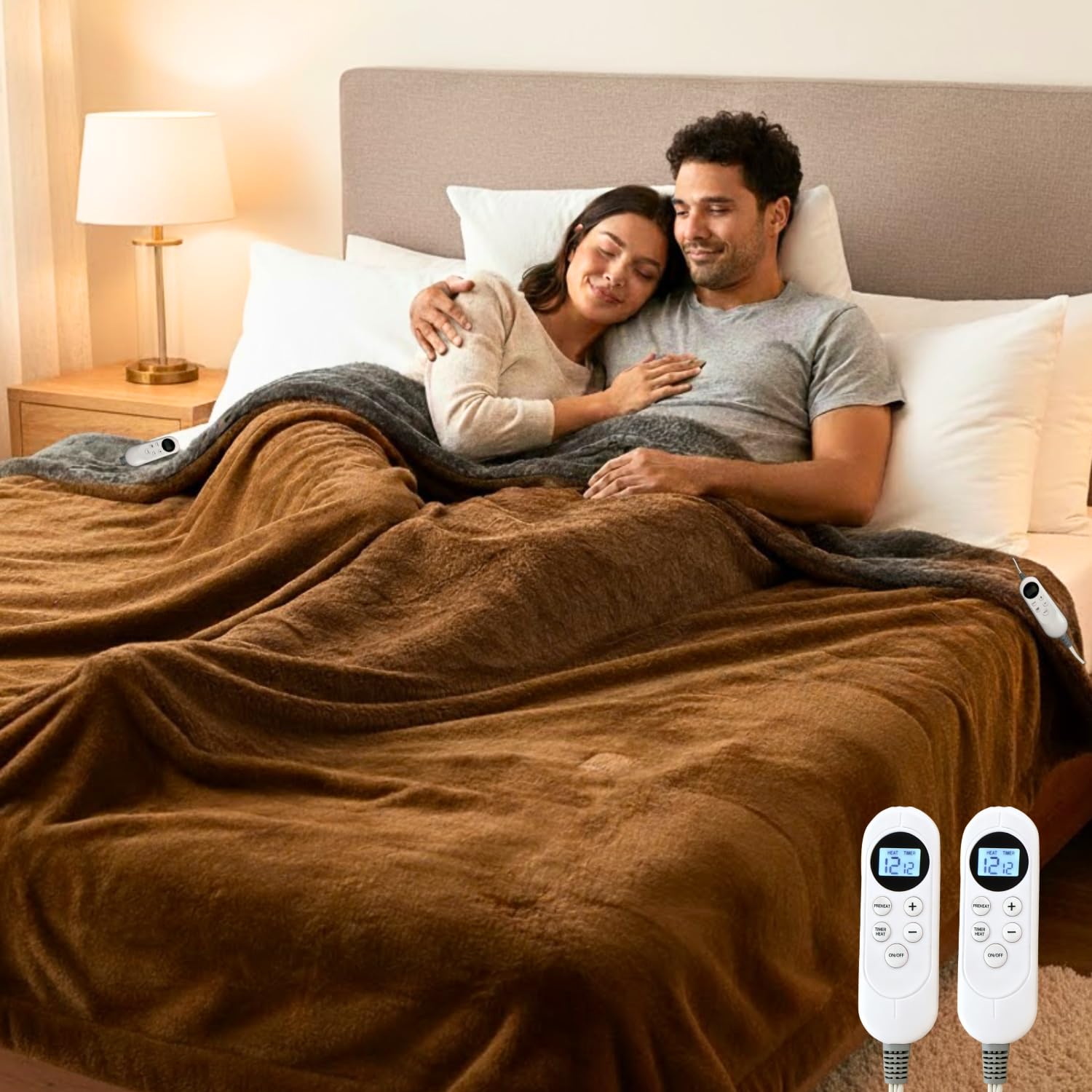 Photo 1 of Eastsora Electric Heated Blanket King Size 90''x100'', Soft Dual-Sided Flannel with Dual Control, 12 Heat Settings, 12H Timer, ETL FCC Certified, Overheat Protection, Machine Washable