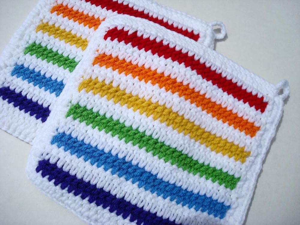 Rainbow Stripes Potholders Striped Rainbow with White