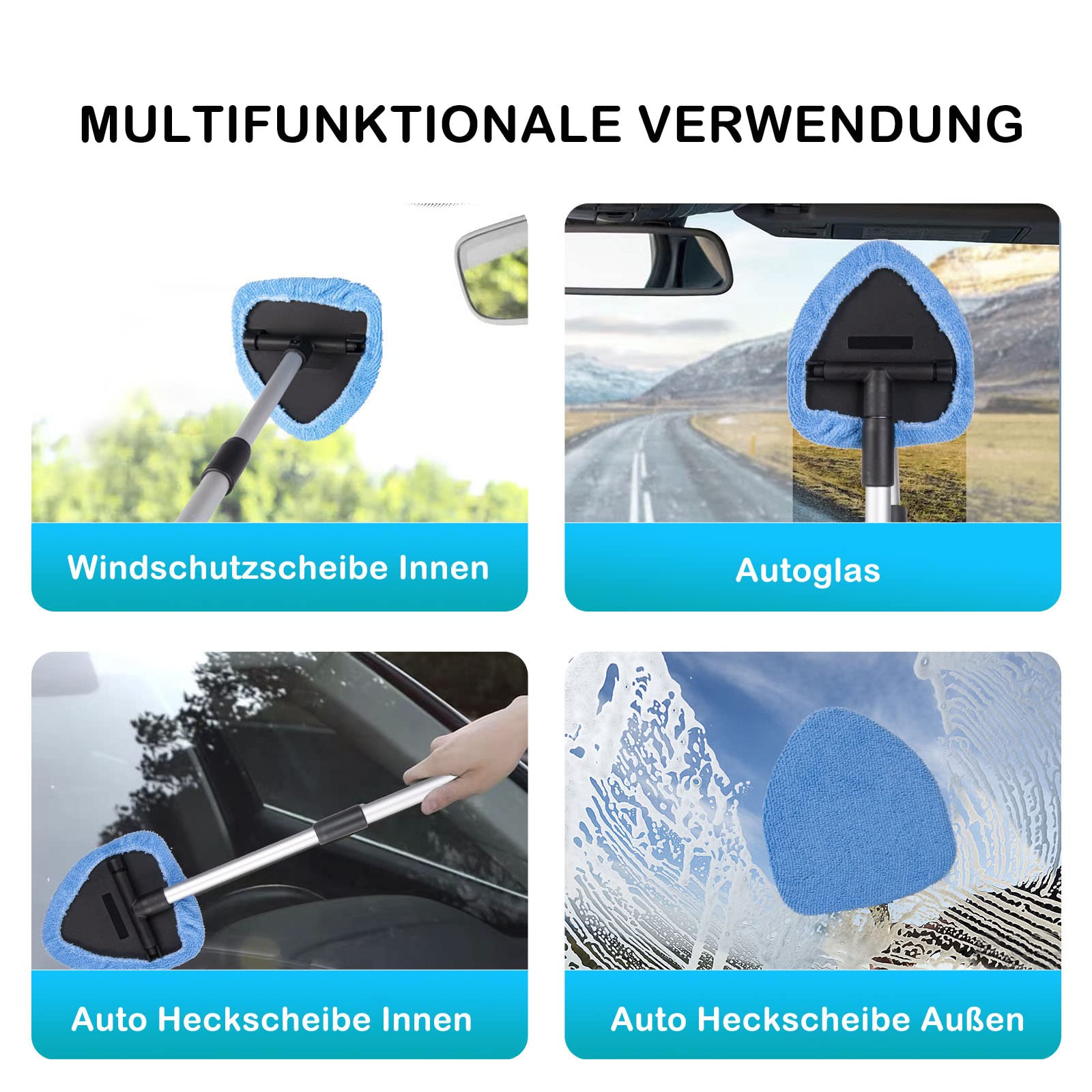 deuvuo Verbessertes Autoscheiben Innenreiniger, 9 Stück Erweiterbares Windschutzscheiben Reiniger Mit 6 Mikrofaserpads Und 2 Sprühflaschen, Multifunktionaler Scheibenreiniger Auto Set 6