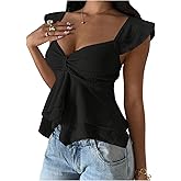 Milumia Women's Textured Peplum Tank Tops Y2k Ruffle Hem Cap Sleeve Sweetheart Neck Flowy Going Out T-Shirt