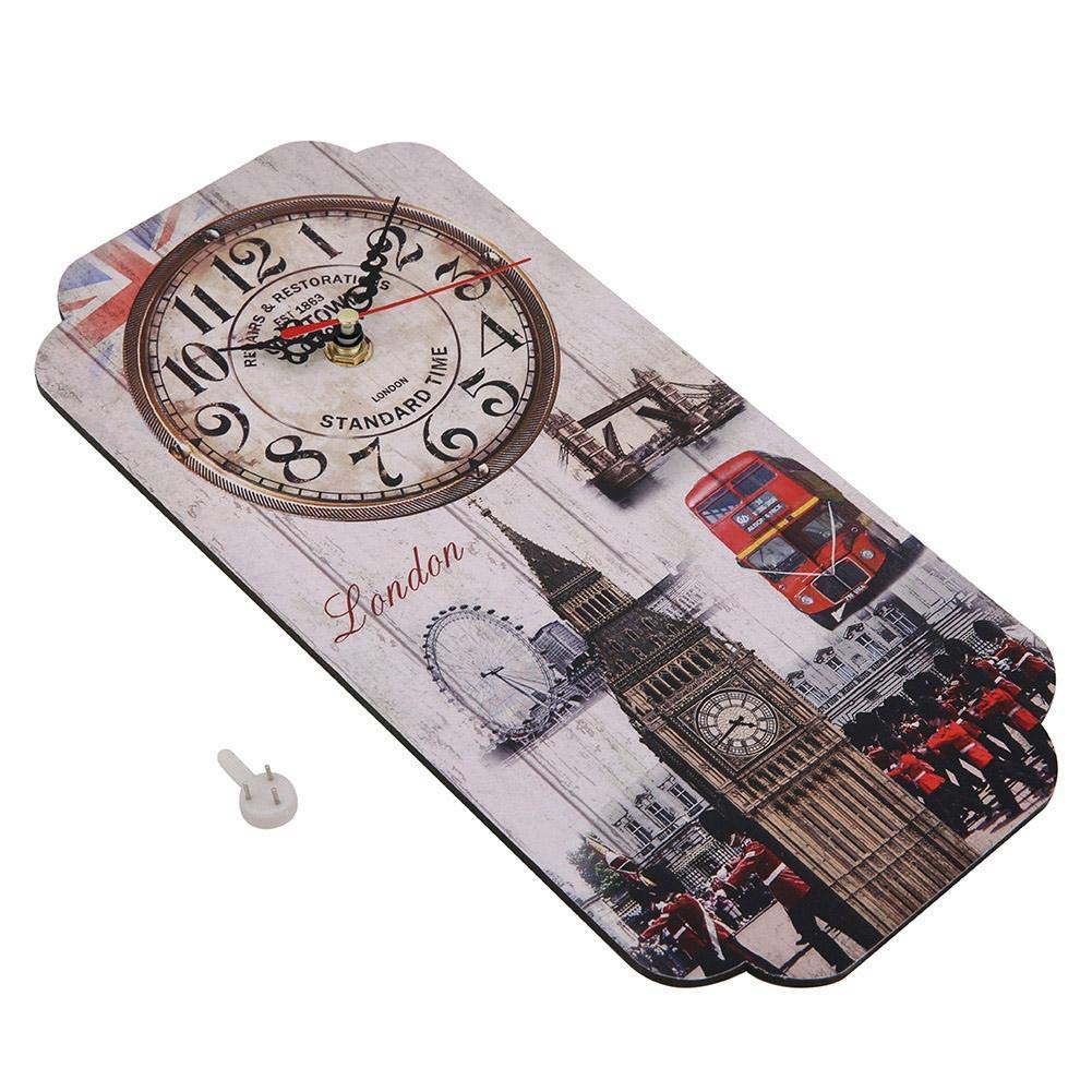 AUNMAS Wall Clock, MDF European Retro Rectangular Wall Clock Bar Shop Decoration Clock Antique Wall Mounted Clock with London Clock Pattern for Home Living Room Decor
