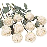 Uznaeoi 10PCS Vintage Roses Artificial Flowers White Fake Flower Bouquet Faux Roses with Stems for DIY Wedding Bouquet Bridal Shower Party Home Garden Decor(White)