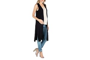 24/7 COMFORT APPAREL 24seven Comfort Apparel Womens Maternity Lightweight Sleeveless Open Long Knee Length Cardigan Vest - Black - X-Large