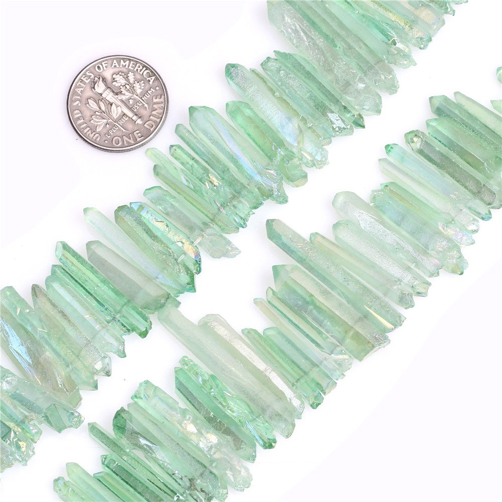 4x27mm Dying Green Natural Quartz Stick Point Beads for Jewellery Making Strand 15"