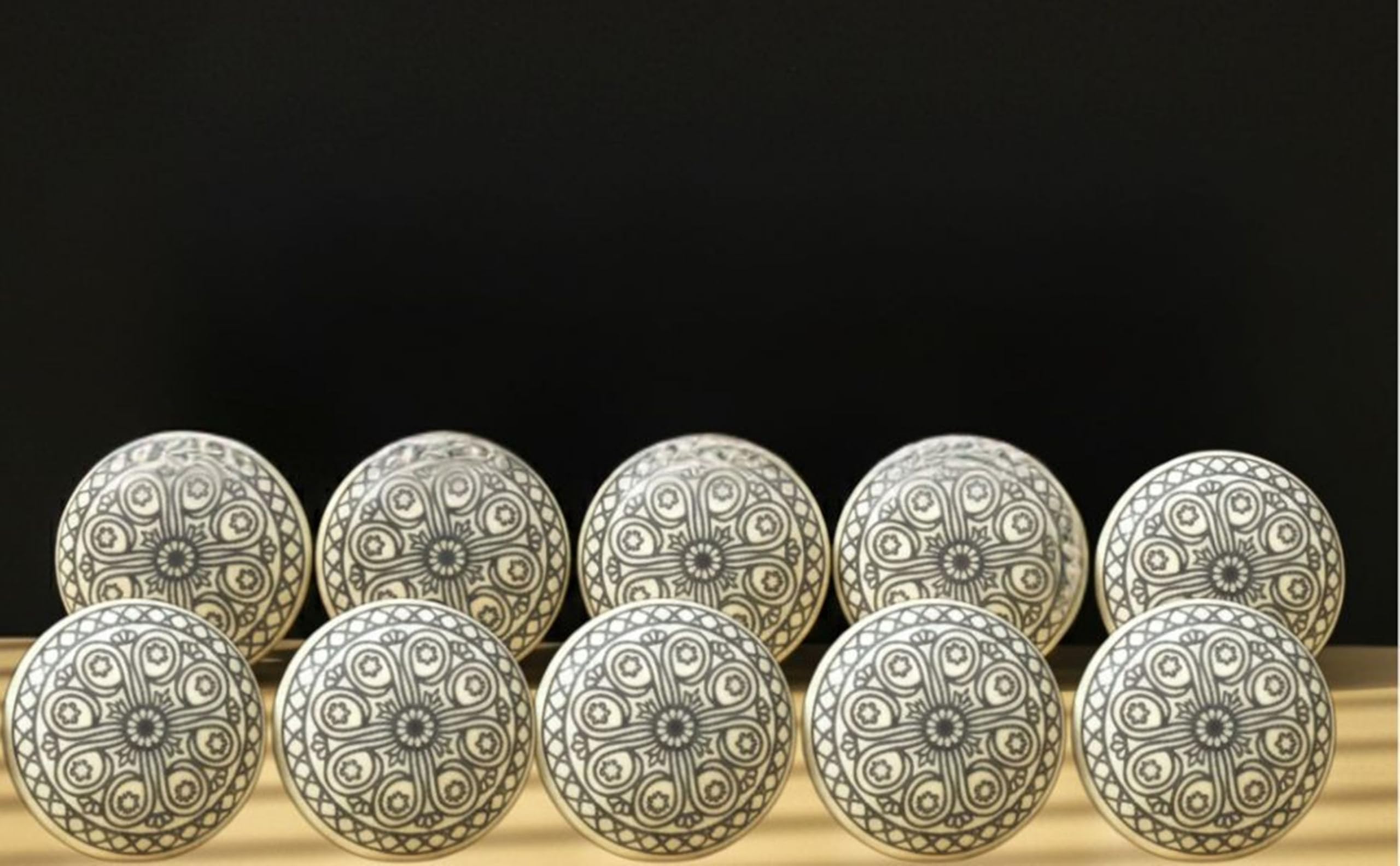 ARTISNO Hand Painted Mandala Ceramic Cabinet Drawer Pull/Use for Cupboard, Wardrobe Door/Kitchen Cabinet Pull- Grey Knobs, Black Knobs- Set of 10 (Grey) — image 1